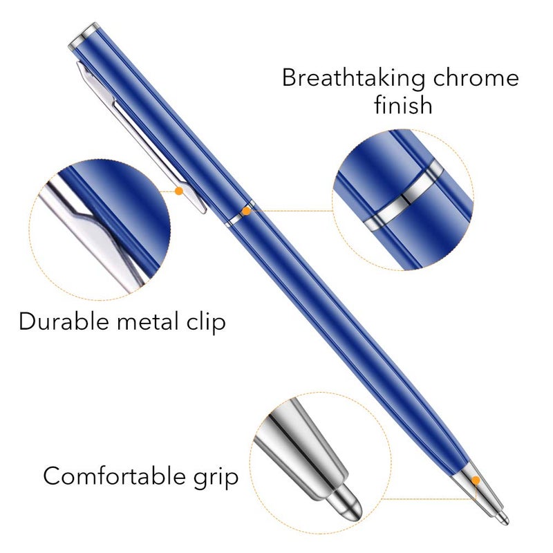 Unibene 6 Pack Glossy Blue Slim Metallic Retractable Ballpoint Pens, 1.0mm Medium Point Black Ink with 6 Stainless Steel Refills for Business Office, Gift - Image 3